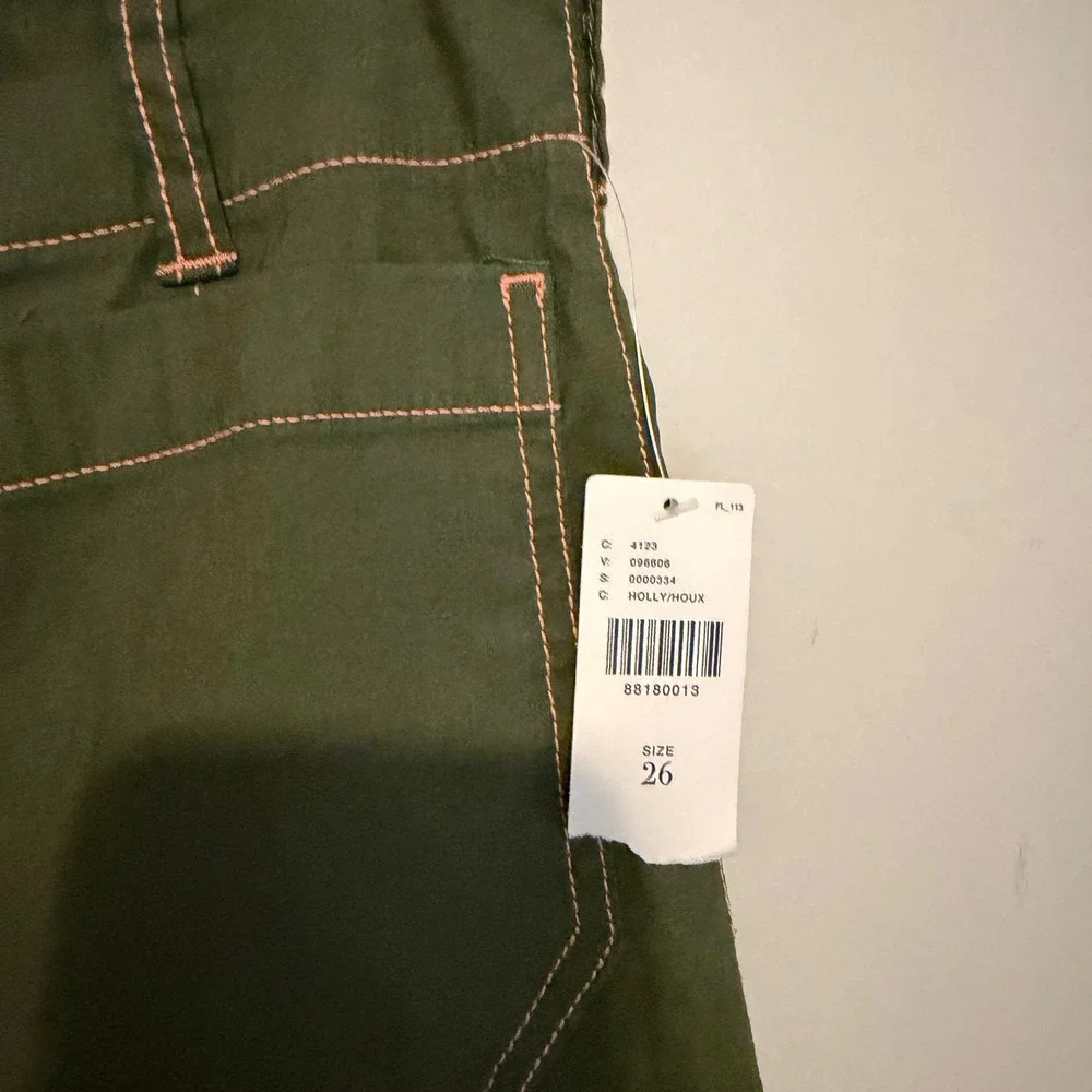 NWT Maeve Colette pants wide leg contrast stitching 26 green linen minimalist - Picture 5 of 8